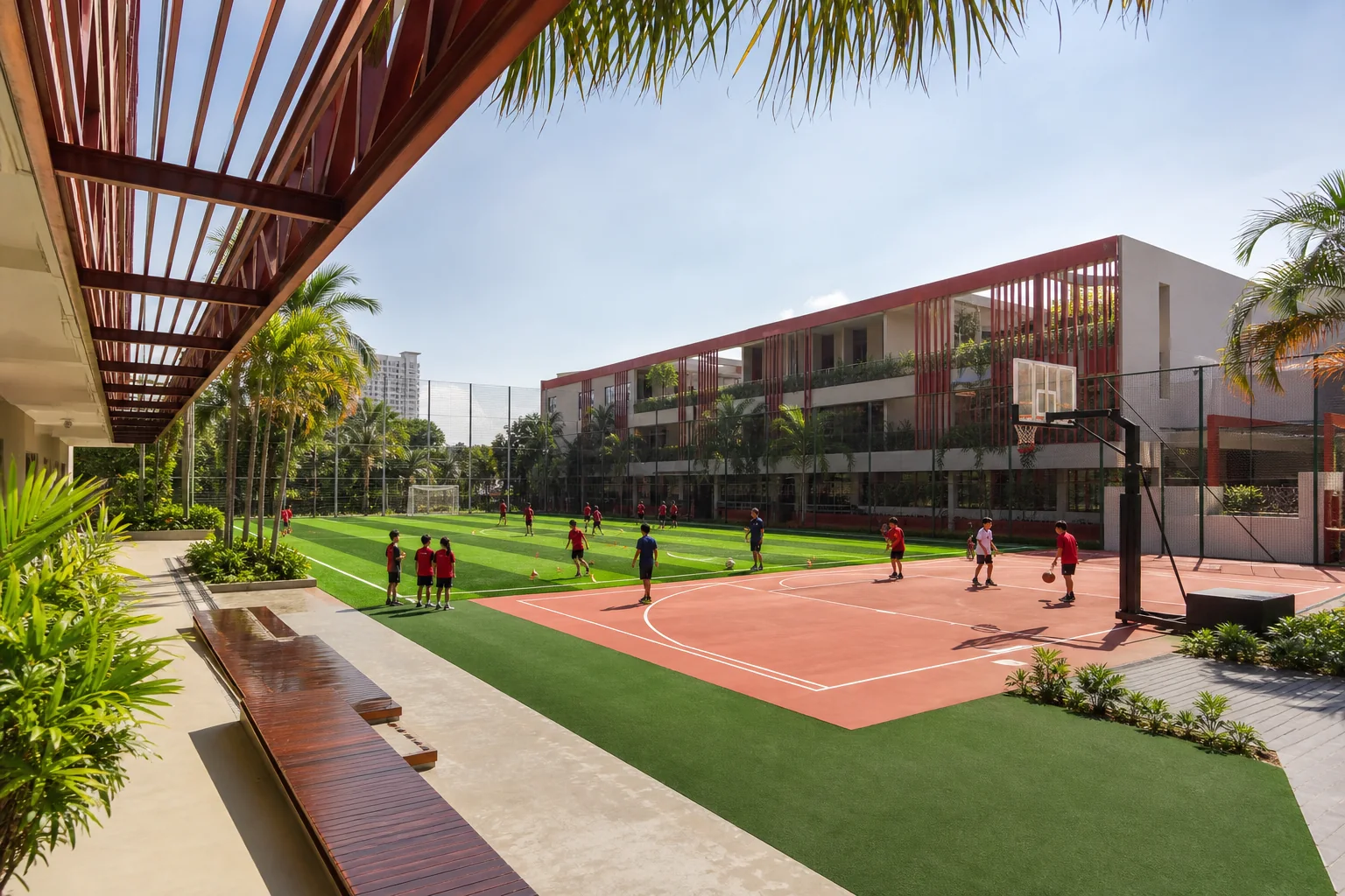 Minh họa AI sân thể thao trường học tại Việt Nam
